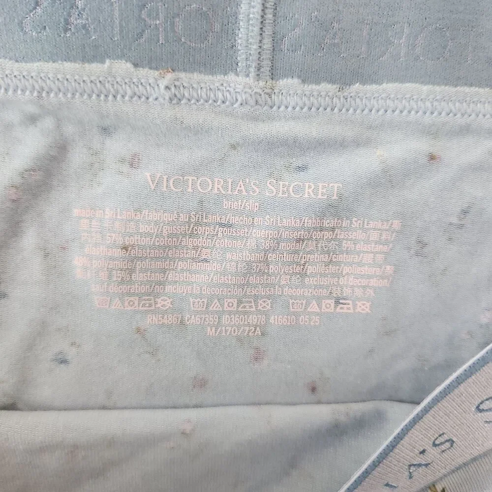 Victorias Secret Medium Blue Floral‎ Cotton Logo Modern Brief Panty NWT